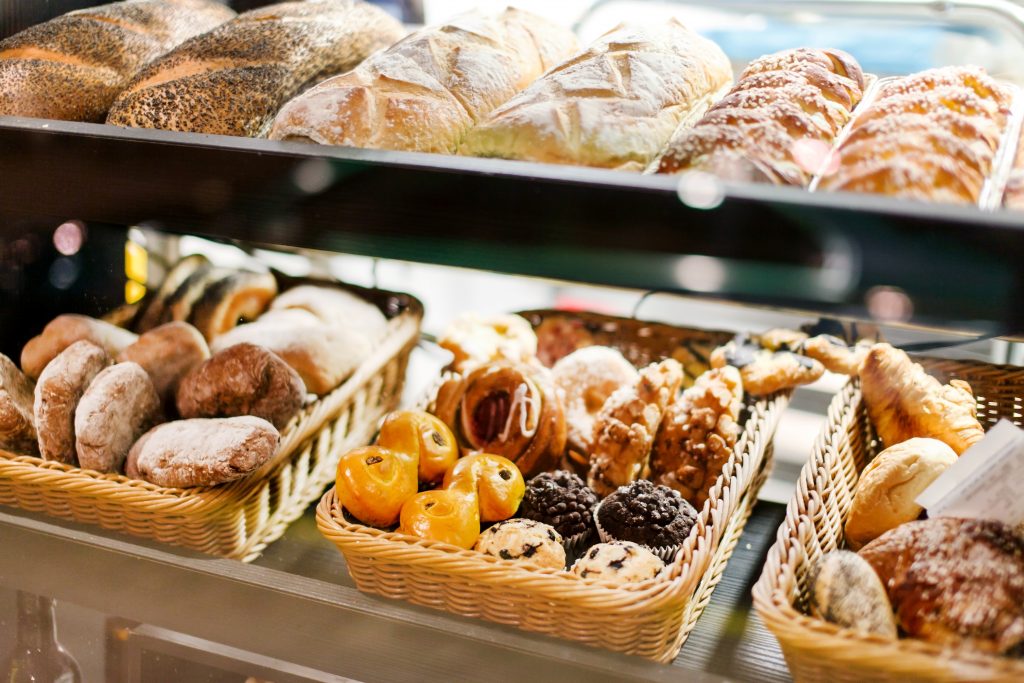 bakery items in baskets
