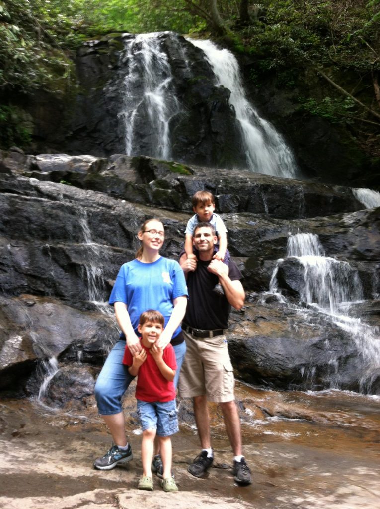 the author and her family in front of Laurel Falls, 2015