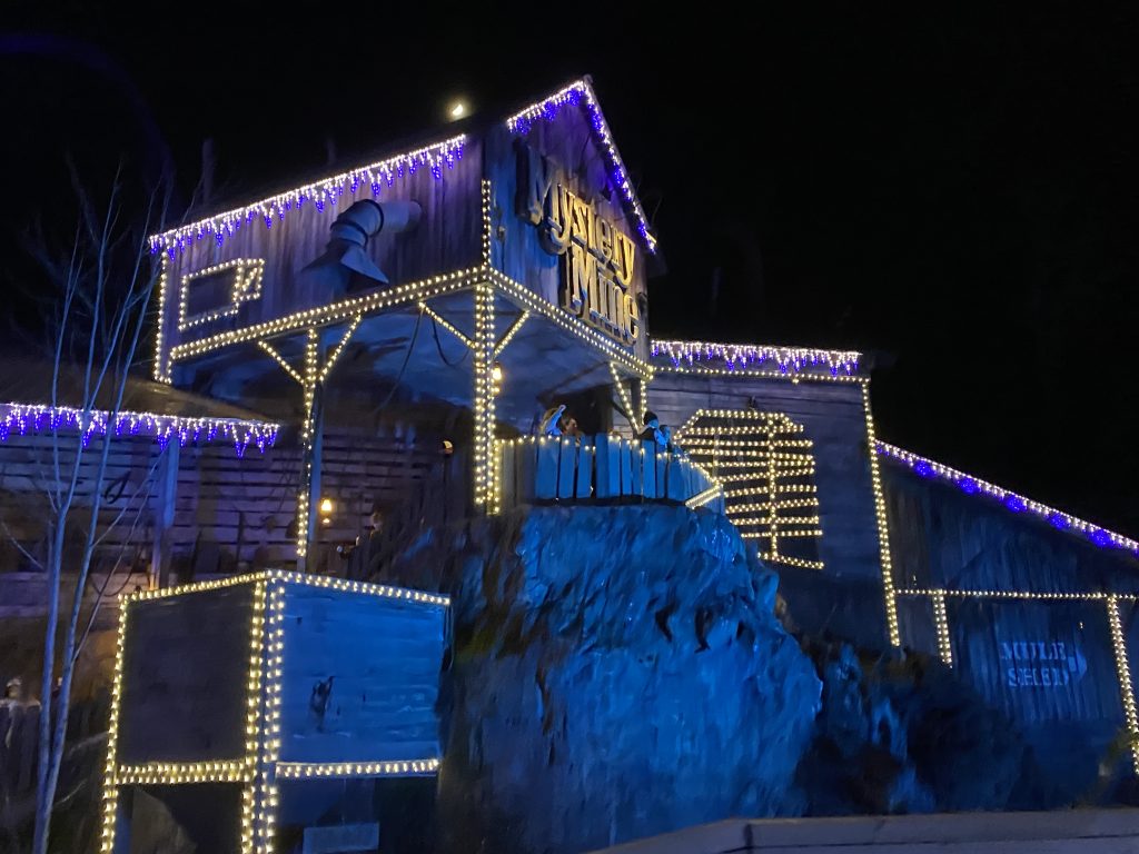 Dollywood's Mystery Mine decorated for the holidays