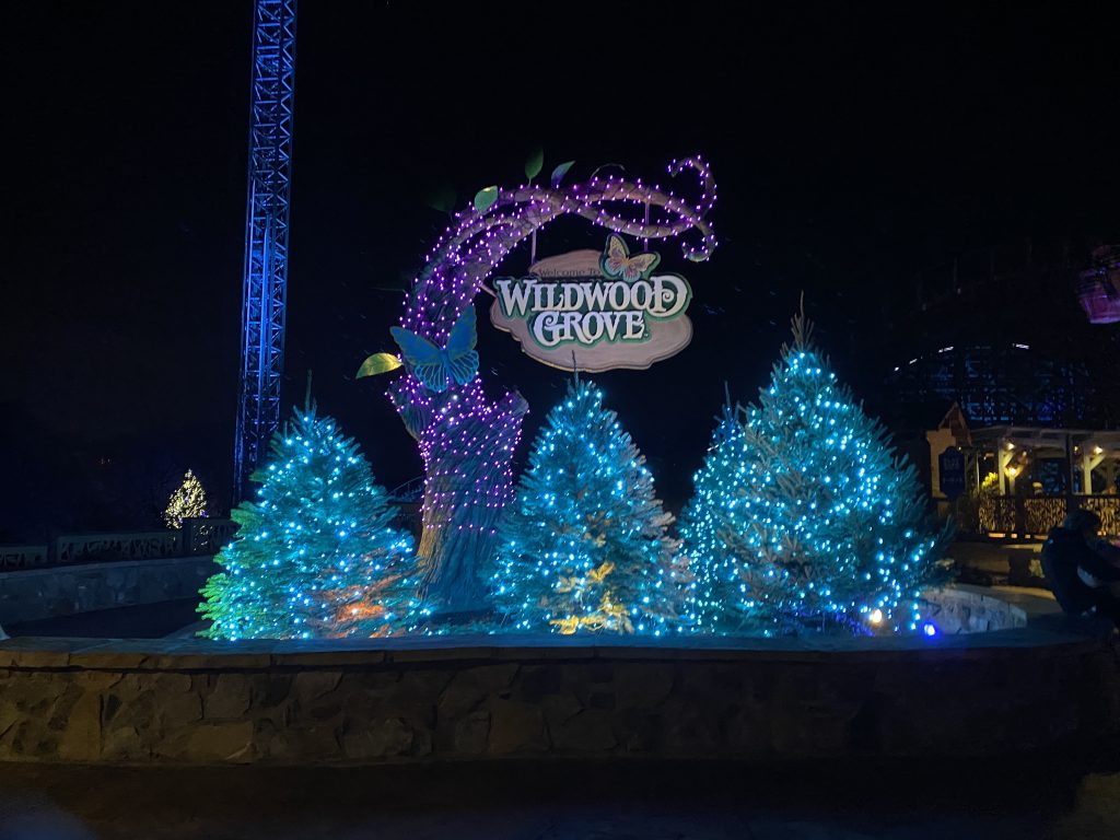 The entrance to Wildwood Grove decorated for Christmas