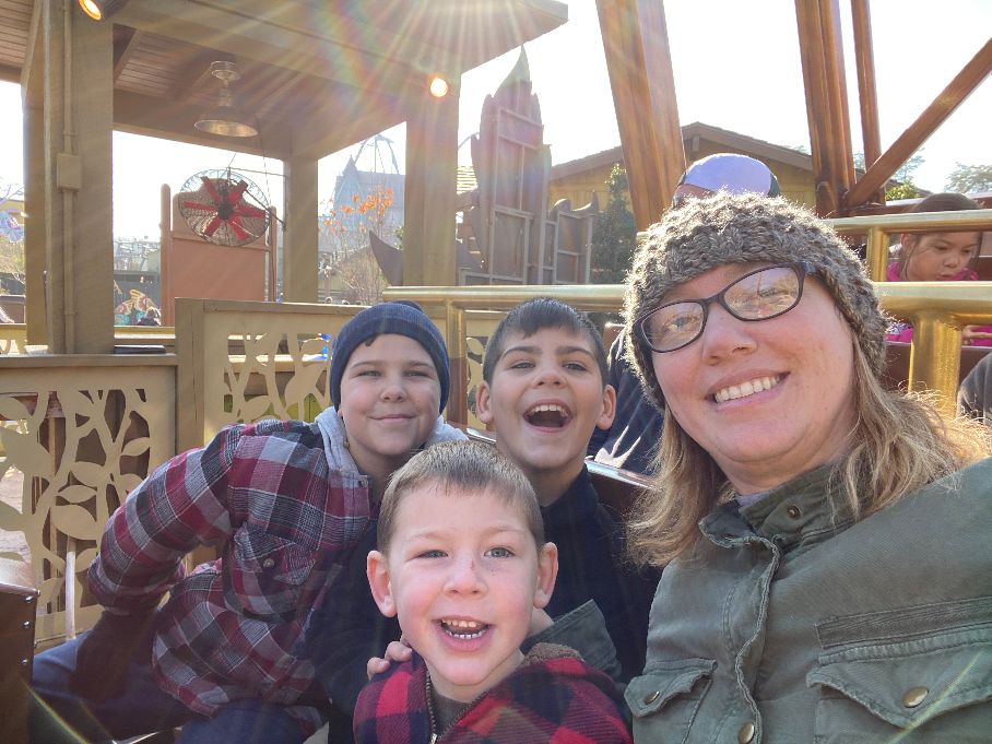 the author and three of her sons on the Great Tree Swing