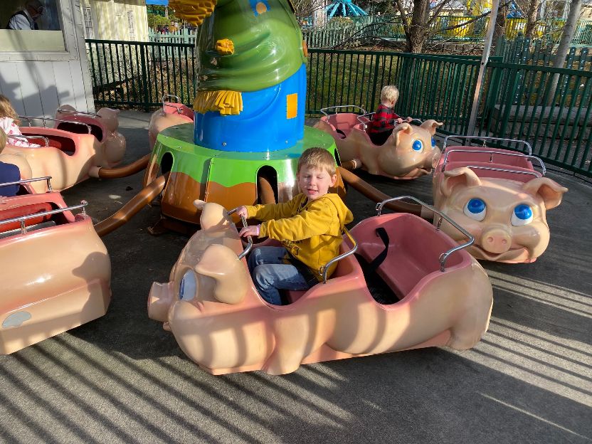 the author's youngest son on the piggy parade