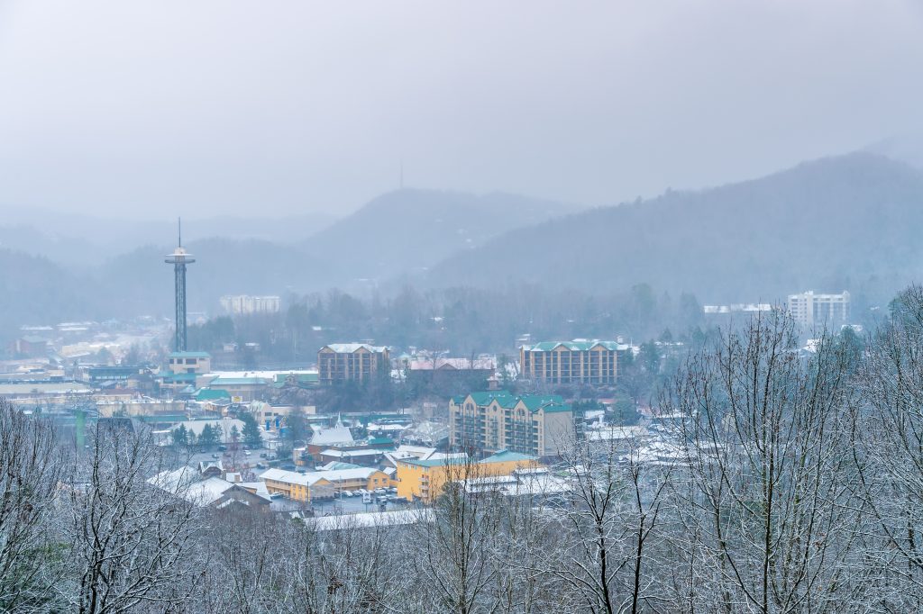 Aerial view of Gatlinburg during winter time