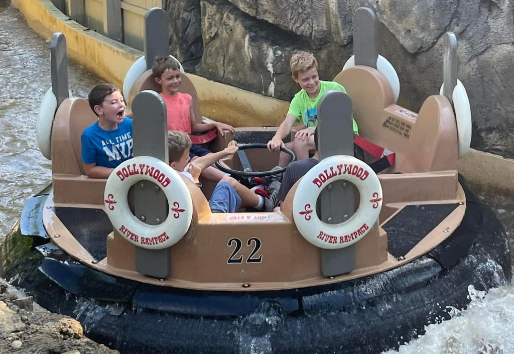 the author's kids and friends on the smoky mountain river rampage