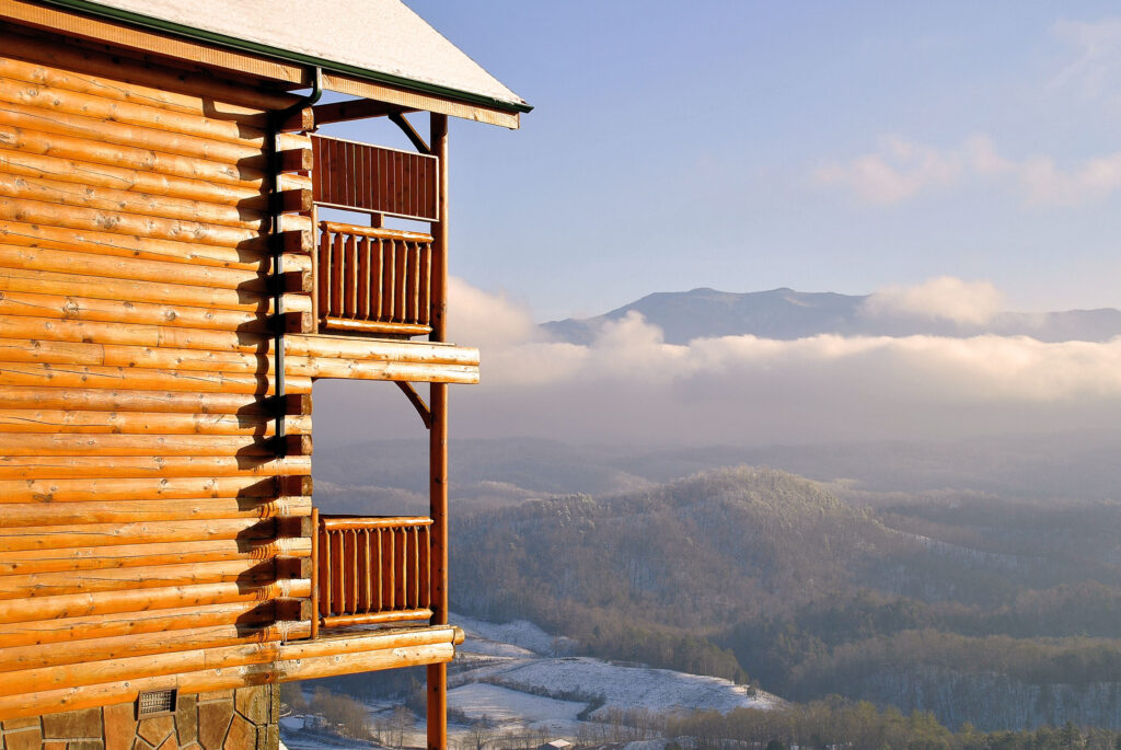 view of the smoky mountains from a large cabin with three levels