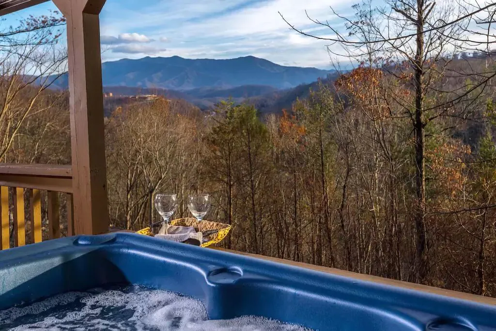 view of smoky mountains from hot tub