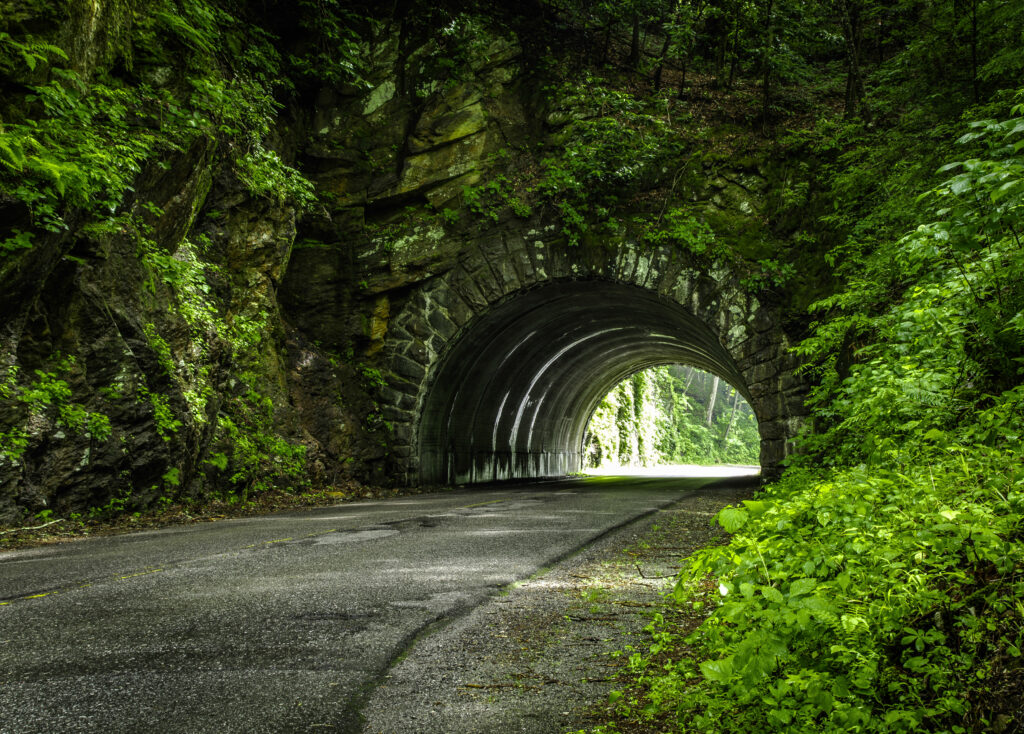 a tunnel through the Smoky Mountains on Newfound Gap Road