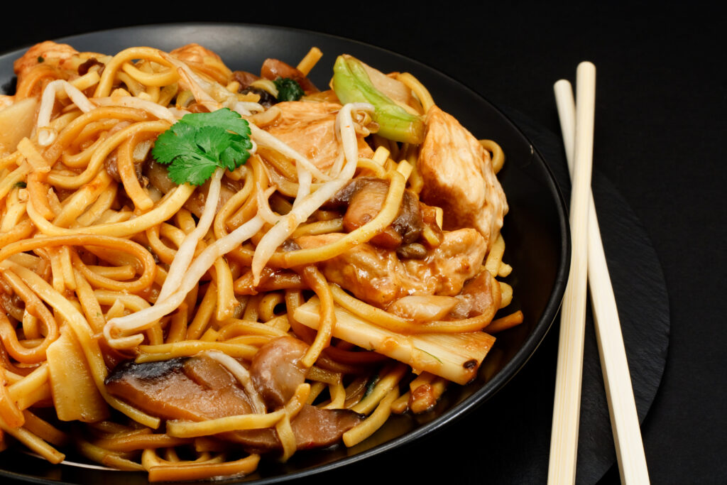 bowl of chicken chow mein