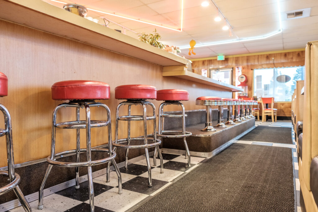 Diner classic interior with counter and chairs