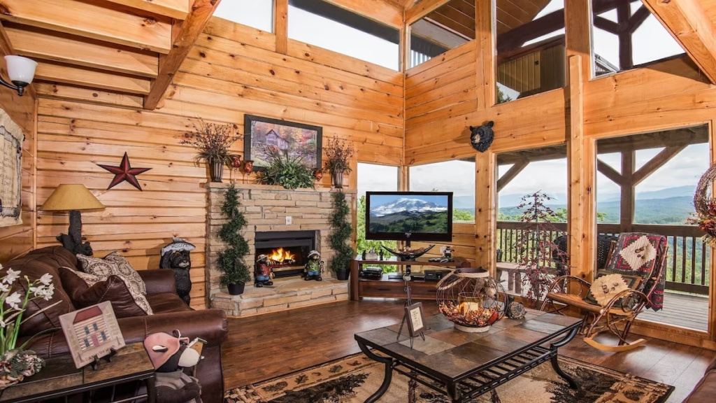 living area of cabin in Starr Crest Resort